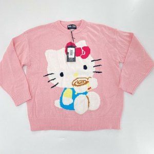 Unique Vintage x Hello Kitty Sz M/L NWT Coffee Sip Sweater Crew Neck Knit Pink